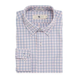 Men's Blue and Baby Pink Checkered Shirt